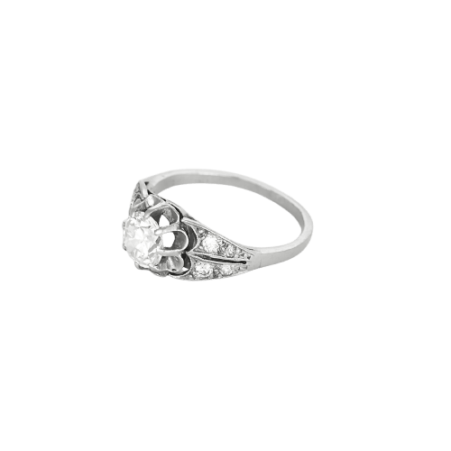 Bague 49 Bague solitaire ancienne en platine et diamants 58 Facettes SoloPT0,7