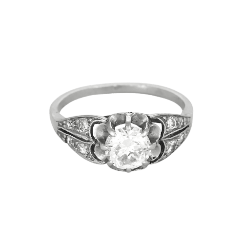 Bague 49 Bague solitaire ancienne en platine et diamants 58 Facettes SoloPT0,7