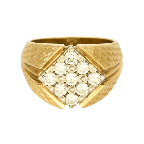 Bague 57 Chevalière losange en or jaune et diamants 58 Facettes CHLosange9dts