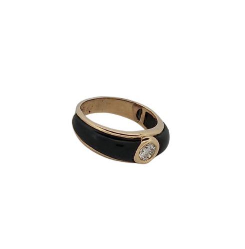 Bague 55 Bague en or jaune, résine noire et diamant 58 Facettes 2909892