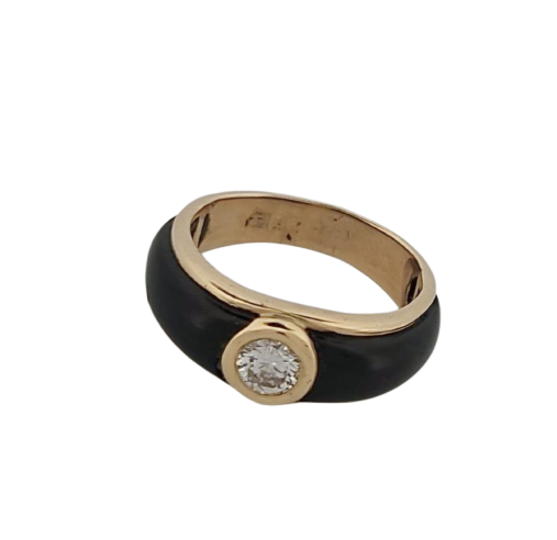 Bague 55 Bague en or jaune, résine noire et diamant 58 Facettes 2909892