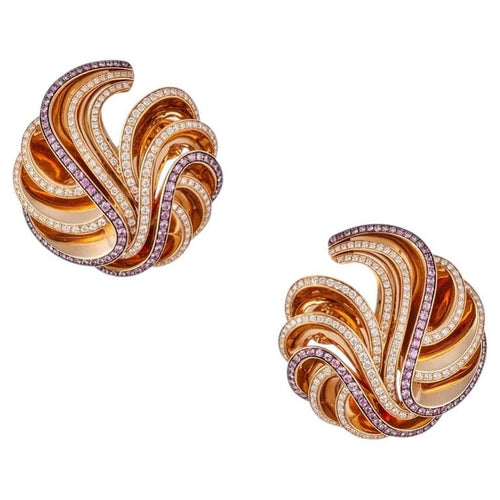 Boucles d'oreilles De Grisogono Onde - Boucles d'oreilles en or rose, saphirs roses et diamants 58 Facettes 287