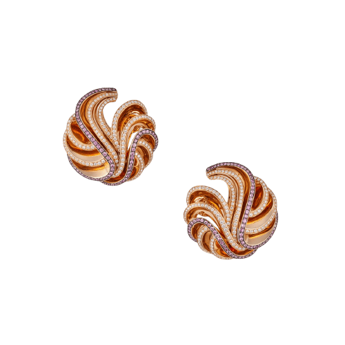 Boucles d'oreilles De Grisogono Onde - Boucles d'oreilles en or rose, saphirs roses et diamants 58 Facettes 287