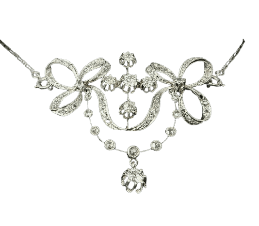 Collier Belle Époque - Pendentif et chaîne en platine et diamants 58 Facettes Collier 10