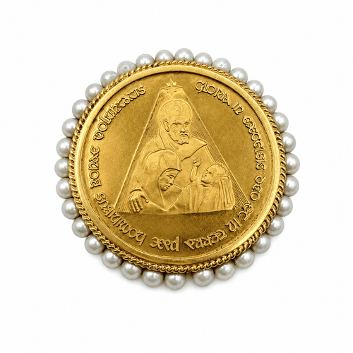Pendentif Médaille religieuse vintage - Pendentif broche en or jaune et perles 58 Facettes 1.0001414/1