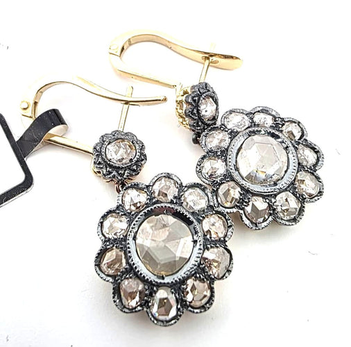 Boucles d'oreilles Boucles d'oreilles en or jaune 18 kt, argent et diamants taille rose 58 Facettes 299/26 F 190/26
