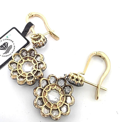 Boucles d'oreilles Boucles d'oreilles en or jaune 18 kt, argent et diamants taille rose 58 Facettes 299/26 F 190/26