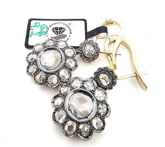 Boucles d'oreilles Boucles d'oreilles en or jaune 18 kt, argent et diamants taille rose 58 Facettes 299/26 F 190/26