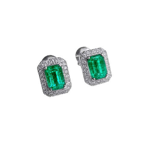 Boucles d'oreilles Boucles d'oreilles en or blanc 18K, émeraudes et diamants 58 Facettes GER1319WG