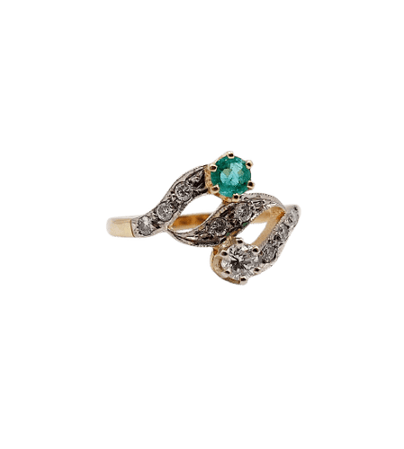 Bague 51.5 Bague tourbillon antique en or 18k, émeraude et diamants 58 Facettes A07258