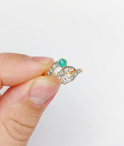 Bague 51.5 Bague tourbillon antique en or 18k, émeraude et diamants 58 Facettes A07258