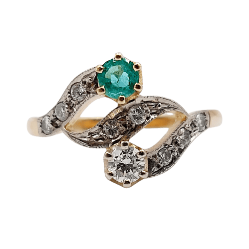 Bague 51.5 Bague tourbillon antique en or 18k, émeraude et diamants 58 Facettes A07258