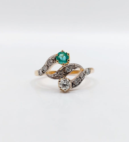 Bague 51.5 Bague tourbillon antique en or 18k, émeraude et diamants 58 Facettes A07258