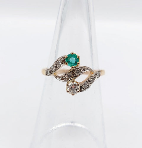 Bague 51.5 Bague tourbillon antique en or 18k, émeraude et diamants 58 Facettes A07258