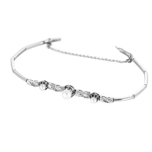 Bracelet Bracelet ancien en or blanc, diamants et perles 58 Facettes BRAncien3P