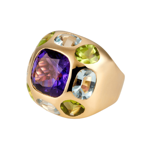 Bague 54 Chanel Baroque - Bague en or jaune, aigue-marine, péridot et améthyste 58 Facettes 269