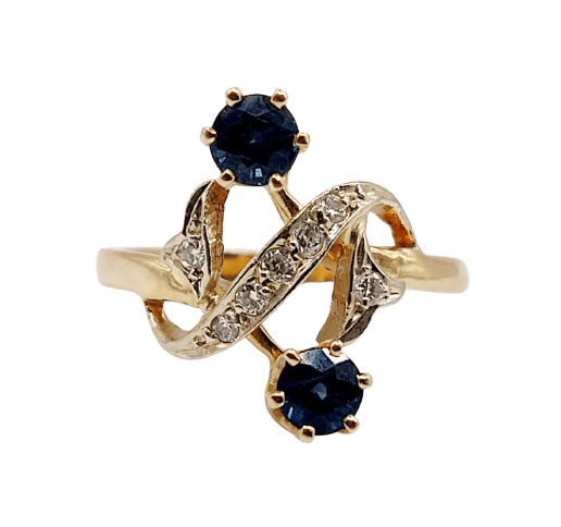 Bague 47 Bague toi et moi antique en or 18k, saphirs et diamants 58 Facettes A07260