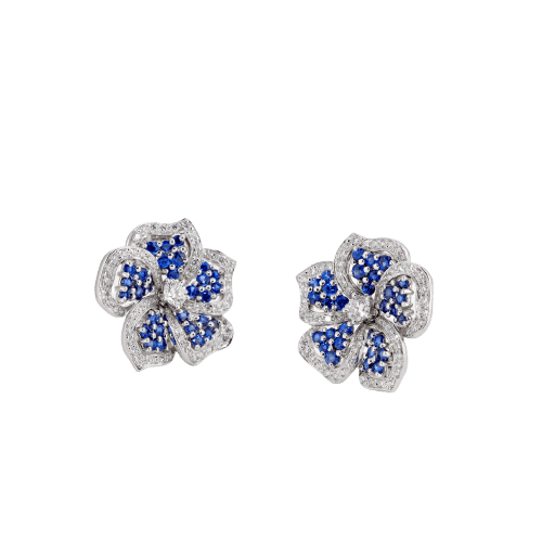 Boucles d'oreilles Tiffany - Boucles d'oreilles fleurs en platine, saphirs et diamants 58 Facettes 198