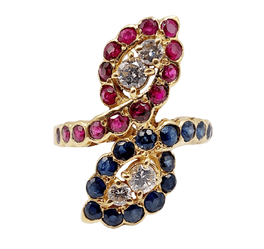 Bague 52.5 Bague marquise moderniste en or 18k, diamants, rubis et saphirs 58 Facettes A07270