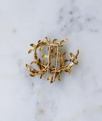 Boucles d'oreilles Hermès - Broche clip Feuillage en or jaune 58 Facettes