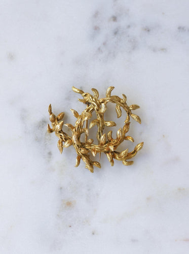Boucles d'oreilles Hermès - Broche clip Feuillage en or jaune 58 Facettes