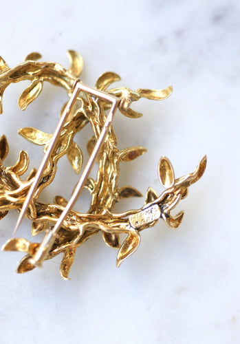 Boucles d'oreilles Hermès - Broche clip Feuillage en or jaune 58 Facettes