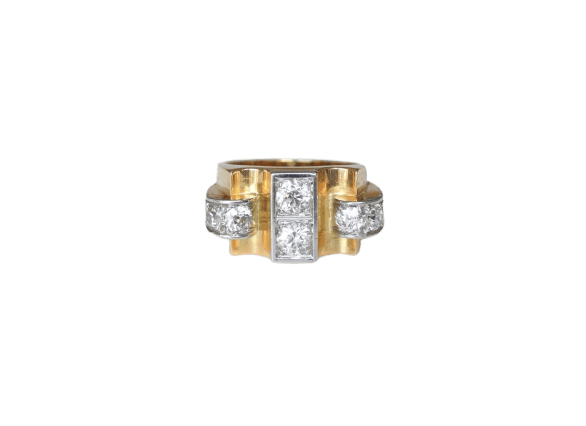 Bague 59 Tank - Bague diamants en or jaune et platine 58 Facettes