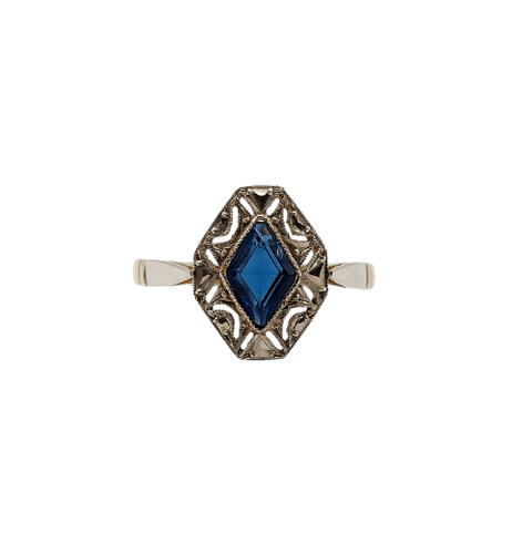 Bague 53.5 Bague Art déco en or 18k, pierre bleue et monture géométrique 58 Facettes A07156