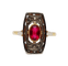 Bague 53.5 Bague Art déco en or 18k, verre rouge et diamants 58 Facettes A07134