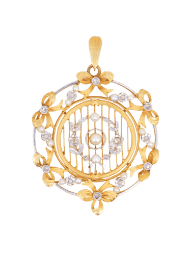 Pendentif Belle Époque - Pendentif rond en or jaune, perles et diamants 58 Facettes 1233.4