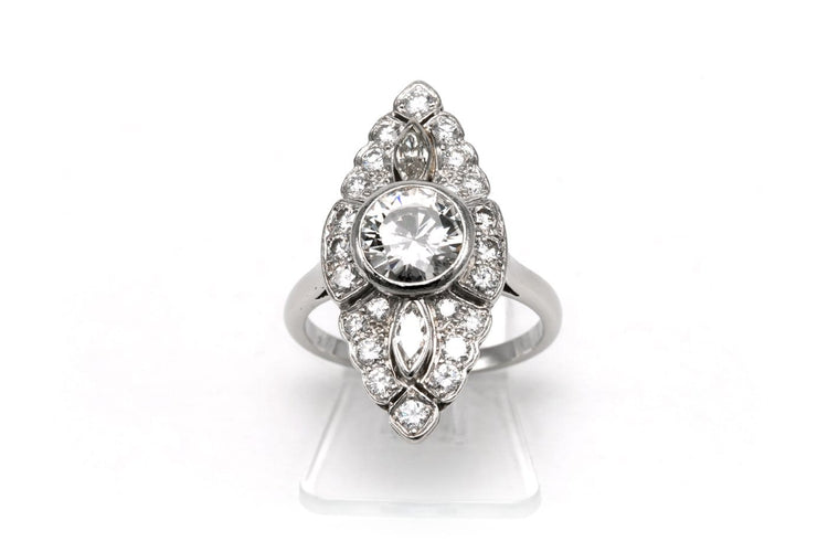 Bague 52 Bague marquise années 70 en or blanc 18 carats et diamants 58 Facettes 23796