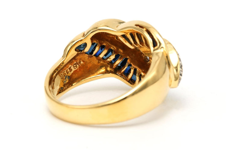 Bague 54 Bague contemporaine en or jaune 18 carats, saphirs et diamants 58 Facettes 23820