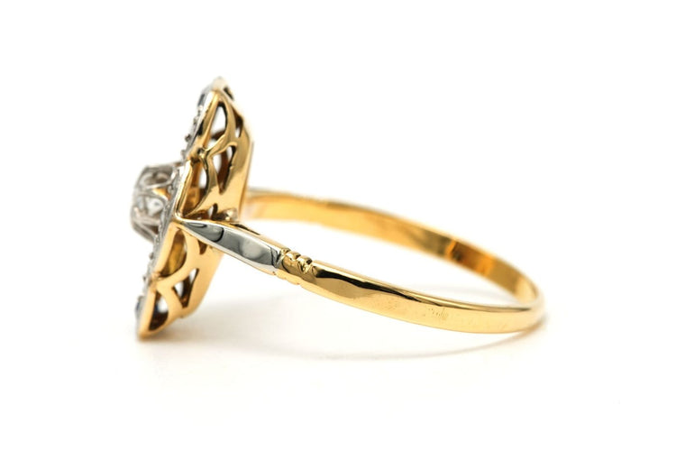 Bague 57 Bague Art déco en or jaune et blanc 18 carats, diamants et saphirs 58 Facettes 23810