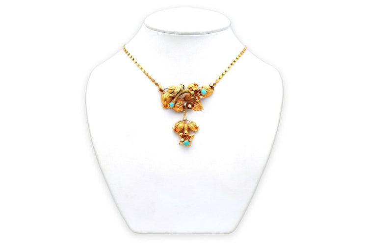 Collier Napoléon III - Collier en or jaune, turquoises et perles 58 Facettes B878