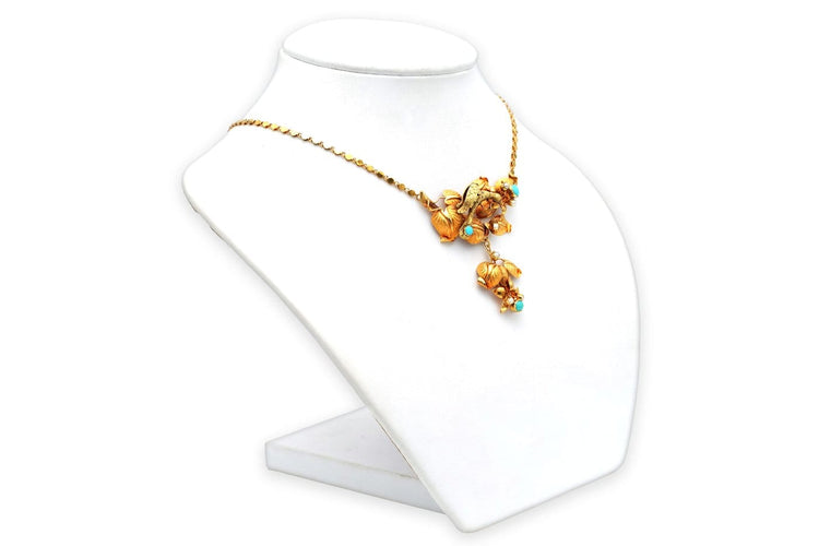 Collier Napoléon III - Collier en or jaune, turquoises et perles 58 Facettes B878