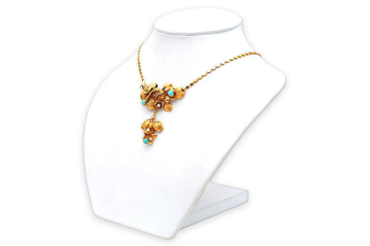Collier Napoléon III - Collier en or jaune, turquoises et perles 58 Facettes B878