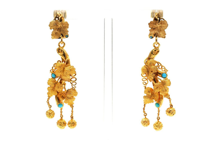 Boucles d'oreilles Napoléon III - Boucles d'oreilles en or jaune et turquoises 58 Facettes B879