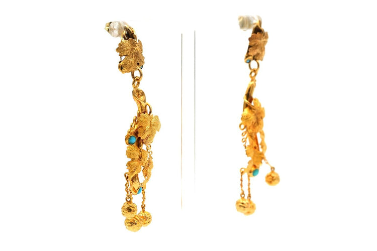 Boucles d'oreilles Napoléon III - Boucles d'oreilles en or jaune et turquoises 58 Facettes B879