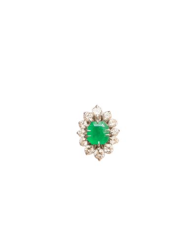 Bague 56 Pompadour - Bague en or blanc, émeraude et diamants 58 Facettes pompa s