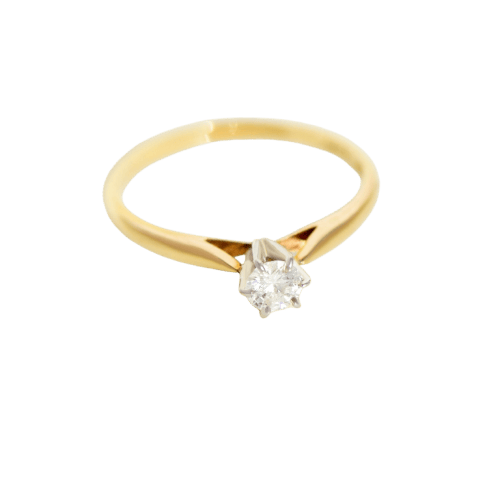 Bague 57 Bague solitaire vintage en or jaune et diamant 0,30 ct 58 Facettes