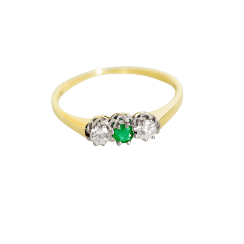 Bague 54 Bague vintage en or jaune 585 avec émeraude et diamants 58 Facettes