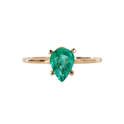 Bague 53 Bague solitaire en or jaune 18 kt et émeraude de Zambie 58 Facettes R003
