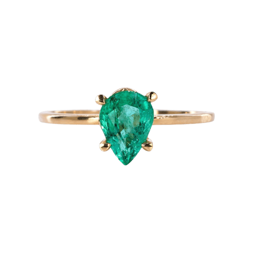Bague 53 Bague solitaire en or jaune 18 kt et émeraude de Zambie 58 Facettes R003