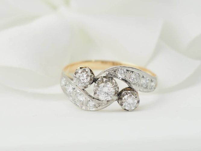 Bague 54 Bague ancienne Art nouveau en or bicolore 18 ct et diamants 58 Facettes 33322