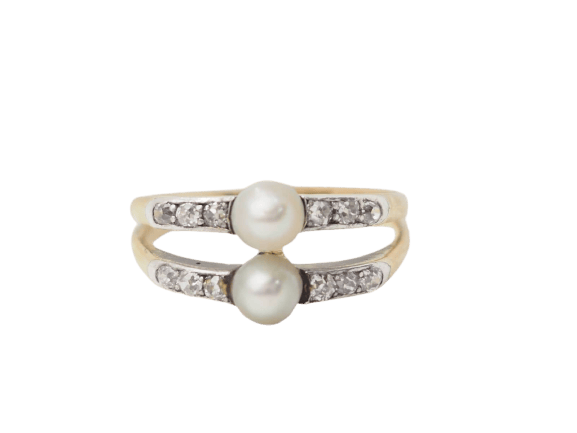 Bague 56 Bague ancienne en or jaune, perles de culture et diamants 58 Facettes 33416