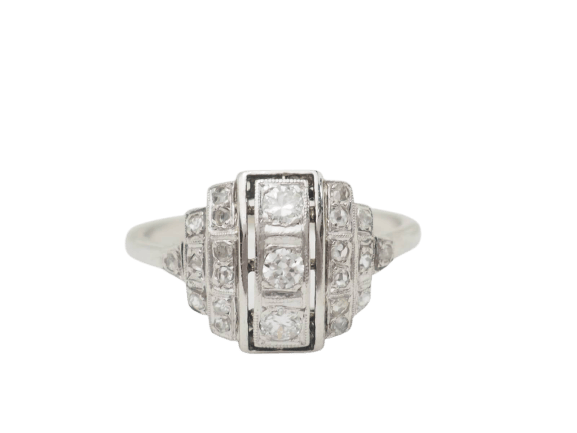 Bague 51 Art déco - Bague en or blanc, platine et diamants 58 Facettes 33255