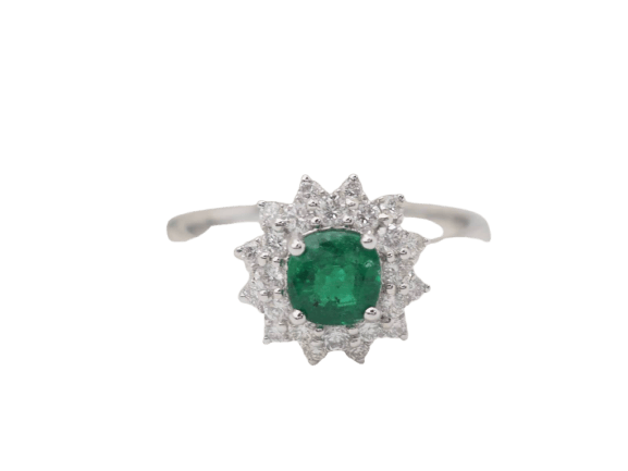 Bague 53 Bague double entourage en or blanc, émeraude et diamants 58 Facettes 33177