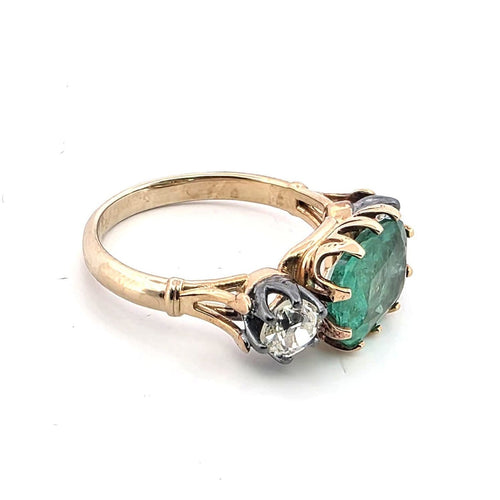 Bague 51 Bague en or jaune 18 ct avec diamants et émeraude 58 Facettes 377/26 G
