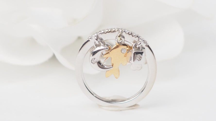 Bague 54 Bague breloques en or jaune et blanc 18k avec diamants 0,15 ct 58 Facettes 21505