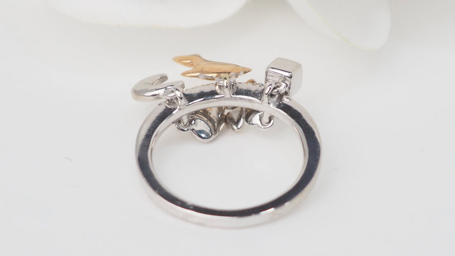 Bague 54 Bague breloques en or jaune et blanc 18k avec diamants 0,15 ct 58 Facettes 21505
